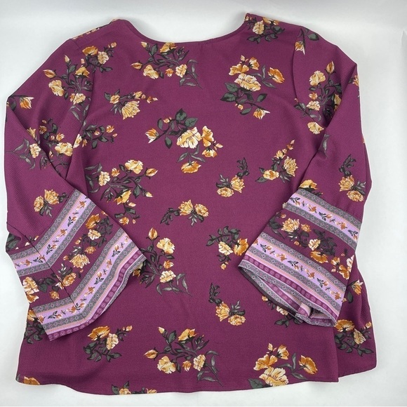 ANA A New Approach Blouse Womens 2X Pink Wine Floral Vneck - Picture 8 of 8